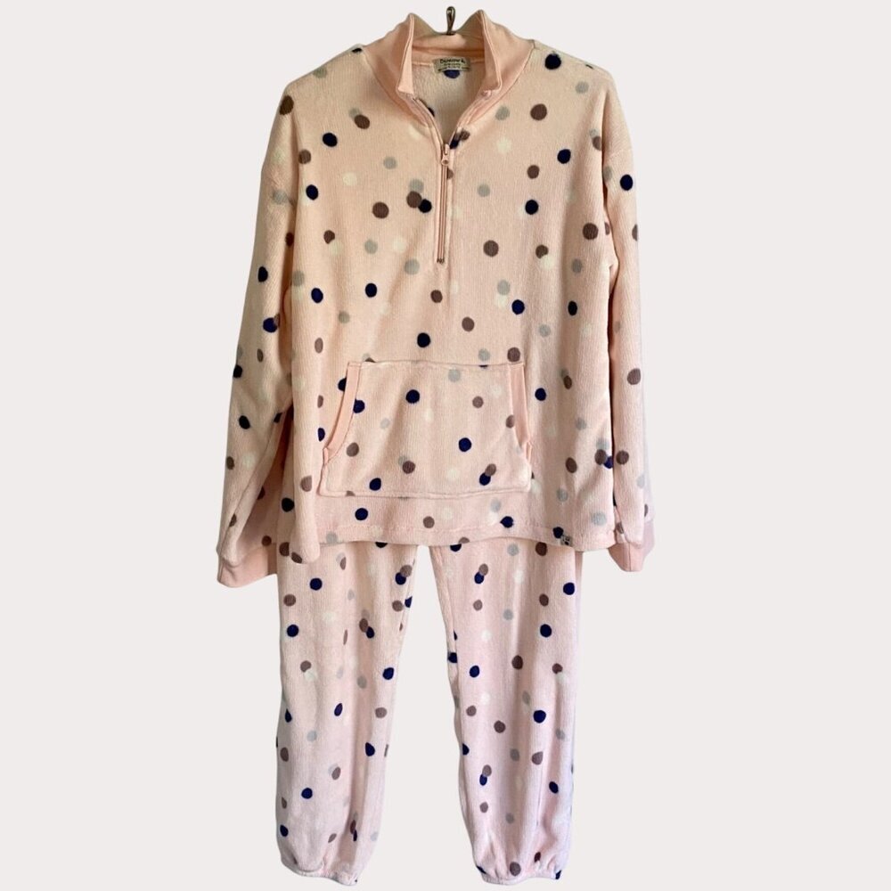 Bearpaw 2 Piece Pink Polka Dot Pajamas Loungewear Snuggly Soft Women's XL NEW